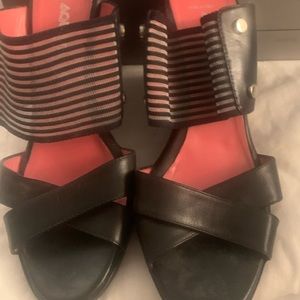 AQUATALIA size 6 1/2 black wedge leather sandal barely worn made in Italy
